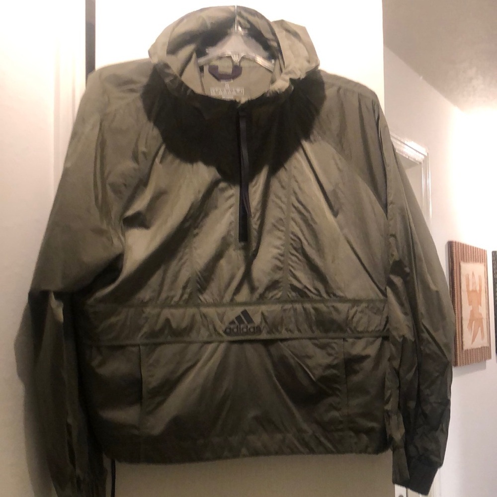 Adidas Olive Green Half-Zip Windbreaker
